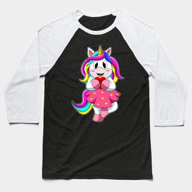 Unicorn with Heart Baseball T-Shirt by Markus Schnabel